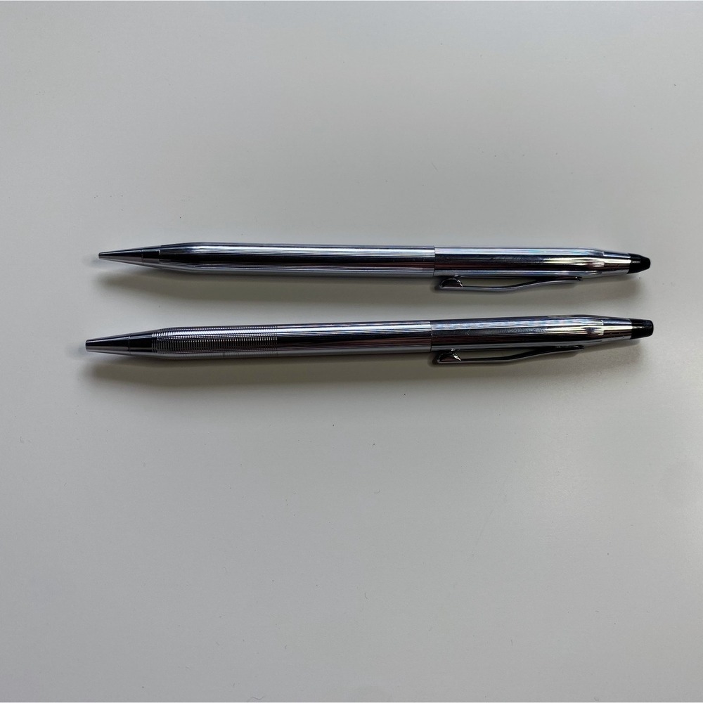 Vintage CROSS Classic Century Chrome Silver Blue Ballpoint Pen Pencil Set